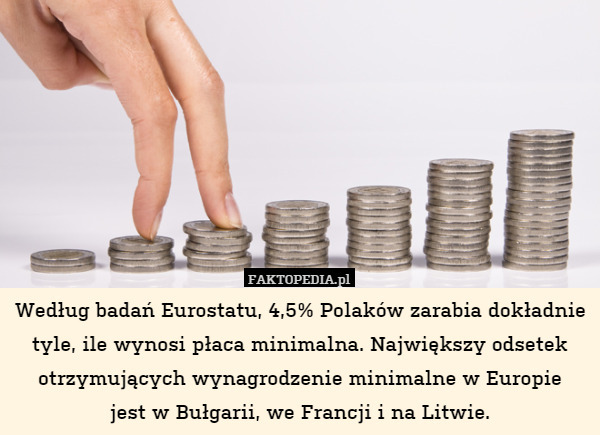 Według badań Eurostatu, 4,5% Polaków zarabia dokładnie tyle, ile wynosi