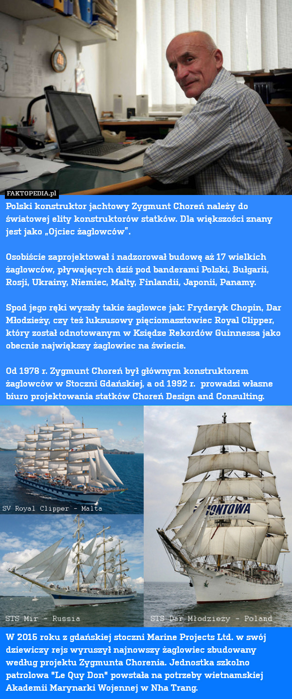 Polski konstruktor jachtowy Zygmunt Choreń należy do światowej elity konstruktorów