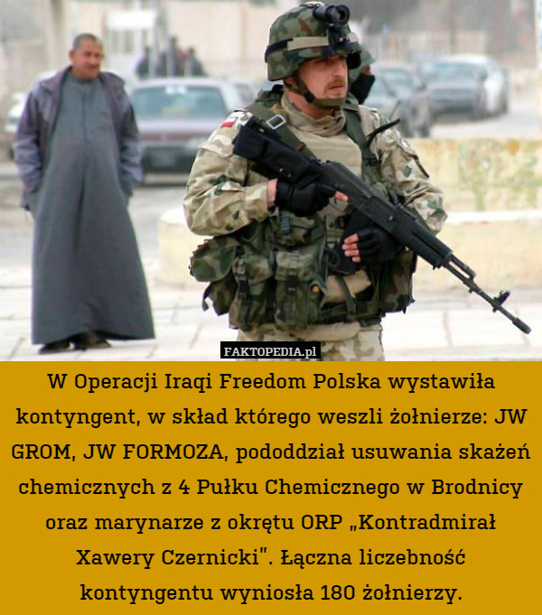 W Operacji Iraqi Freedom Polska wystawiła kontyngent, w skład którego weszli