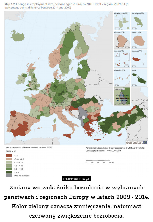 Zmiany we wskaźniku bezrobocia w wybranych państwach i regionach Europy