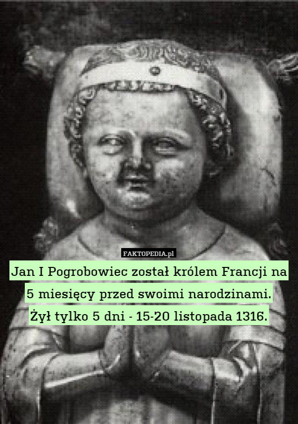 Jan I Pogrobowiec został królem Francji na 5 miesięcy przed swoimi narodzinami.