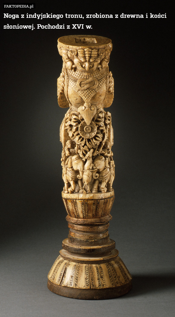 Noga z indyjskiego tronu, zrobiona z drewna i kości słoniowej. Pochodzi