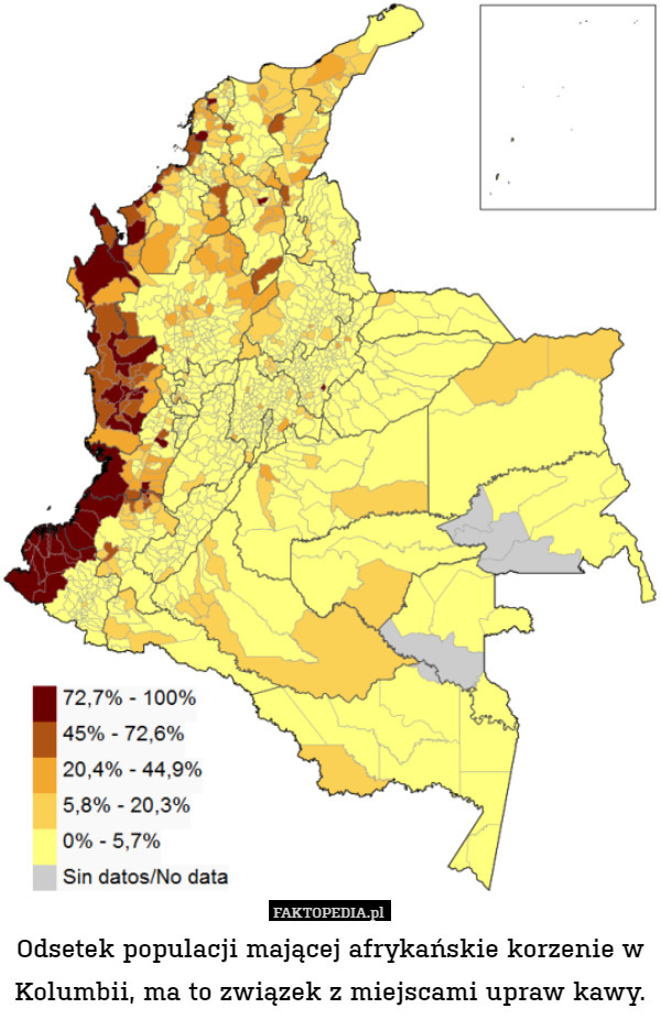 Odsetek populacji mającej afrykańskie korzenie w Kolumbii, ma to związek