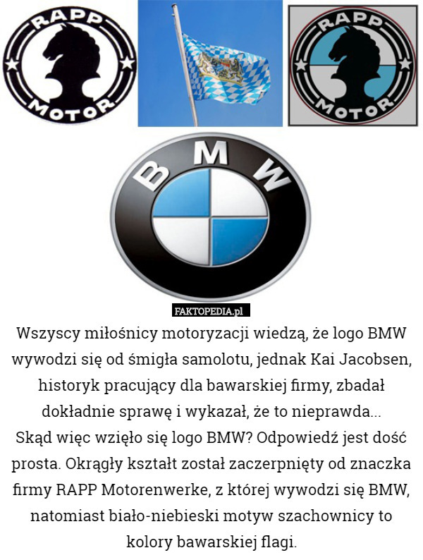 Wszyscy miłośnicy motoryzacji wiedzą, że logo BMW wywodzi się od śmigła