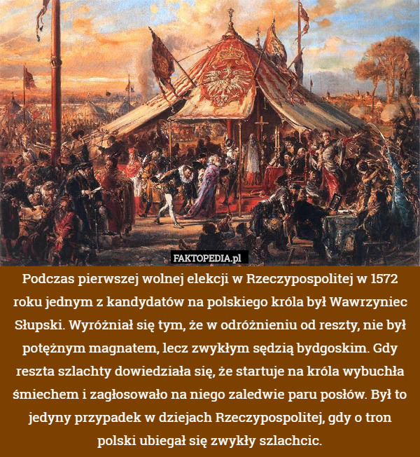 Podczas pierwszej wolnej elekcji w Rzeczypospolitej w 1572 roku jednym z