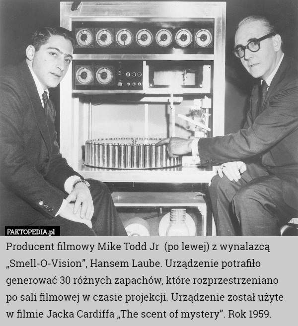 Producent filmowy Mike Todd Jr  (po lewej) z wynalazcą "Smell-O-Vision",