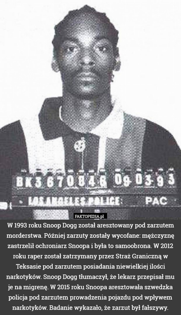 W 1993 roku Snoop Dogg został aresztowany pod zarzutem morderstwa. Później