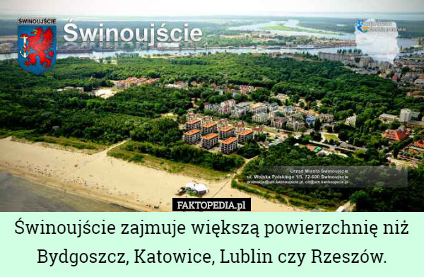 Świnoujście zajmuje większą powierzchnię niż Bydgoszcz, Katowice...