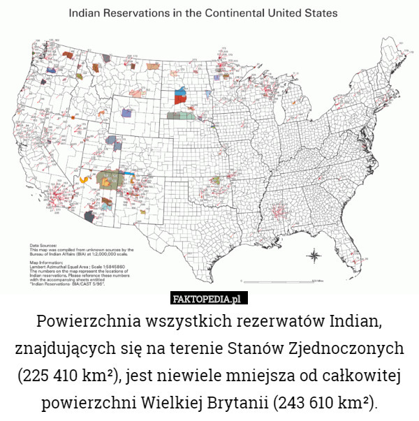 Powierzchnia wszystkich rezerwatów Indian, znajdujących się na terenie Stanów