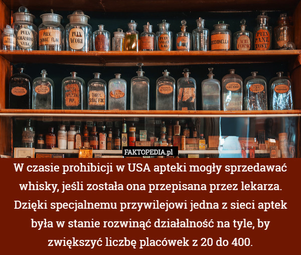 W czasie prohibicji w USA apteki mogły sprzedawać whisky, jeśli została
