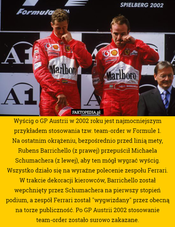Wyścig o GP Austrii w 2002 roku jest najmocniejszym przykładem stosowania