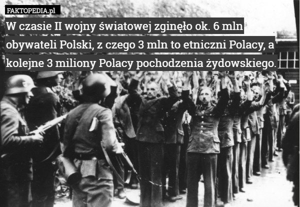 W czasie II wojny światowej zginęło ok. 6 mln obywateli Polski, z czego