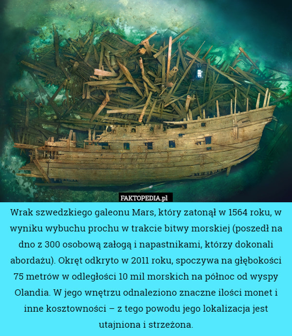 Wrak szwedzkiego galeonu Mars, który zatonął w 1564 roku, w wyniku wybuchu