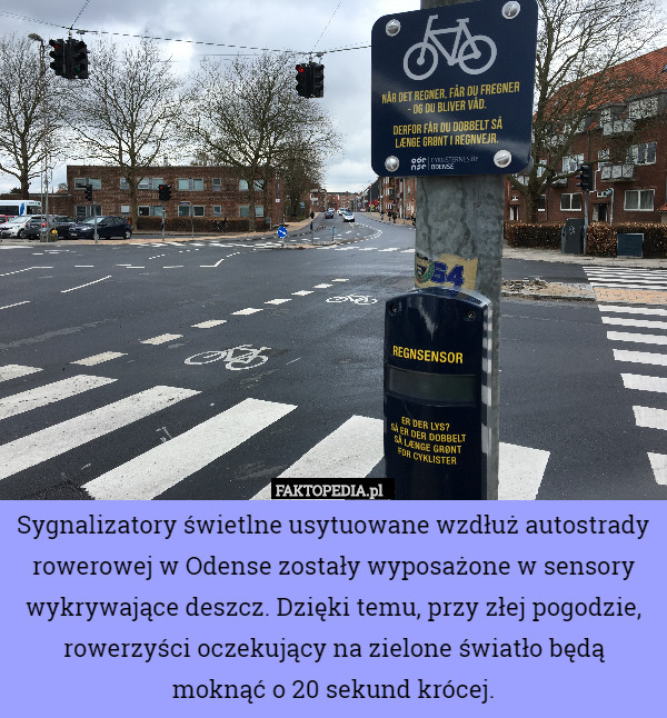 Sygnalizatory świetlne usytuowane wzdłuż autostrady rowerowej w Odense zostały