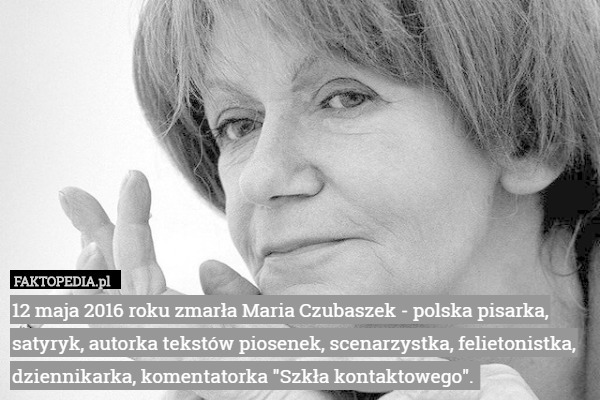 12 maja 2016 roku zmarła Maria Czubaszek - polska pisarka, satyryk, autorka