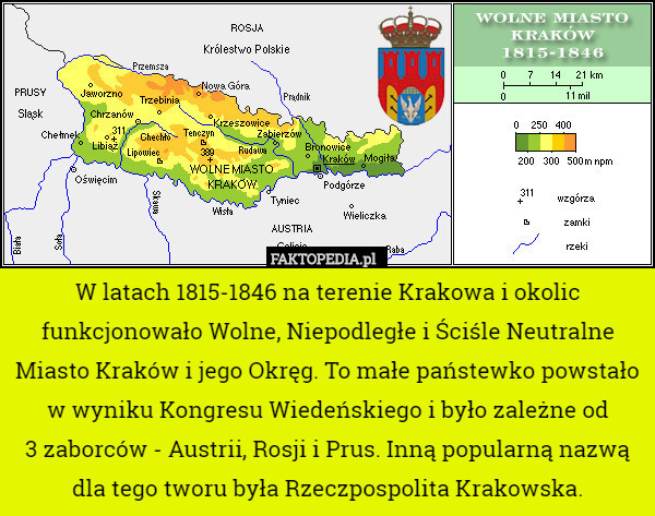W latach 1815-1846 na terenie Krakowa i okolic funkcjonowało Wolne, Niepodległe