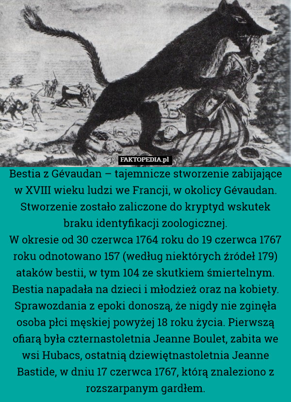 Bestia z Gévaudan – tajemnicze stworzenie zabijające w XVIII wieku ludzi