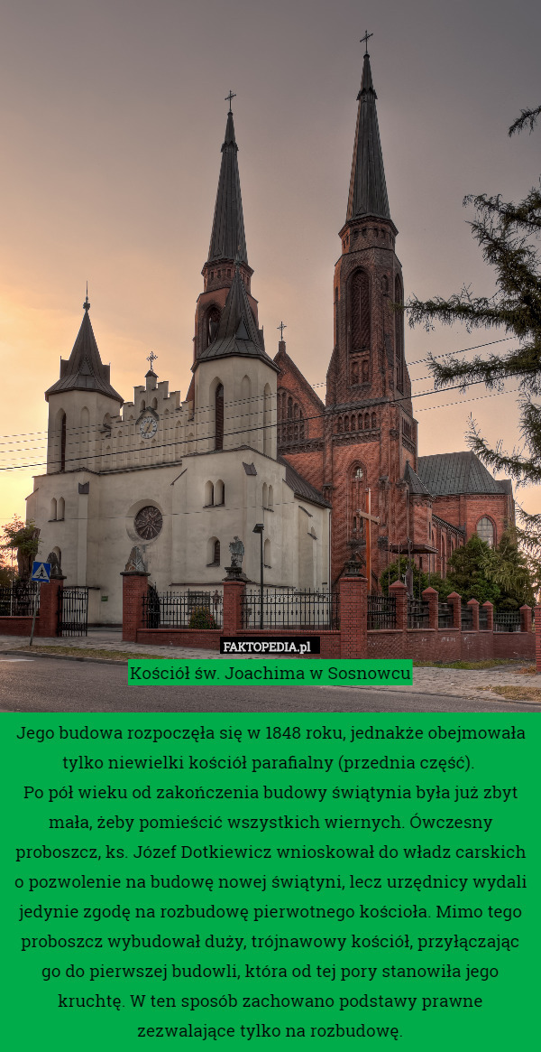 Kościół św. Joachima w Sosnowcu. Jego budowa rozpoczęła się w 1848 roku,