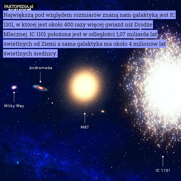 Największą pod względem rozmiarów znaną nam galaktyką jest IC 1101, w której