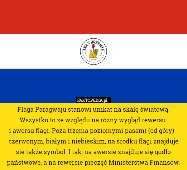 Flaga Paragwaju stanowi unikat na skalę światową. Wszystko to ze względu