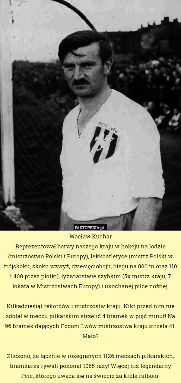 Wacław KucharReprezentował barwy naszego kraju w hokeju na lodzie (mistrzostwo