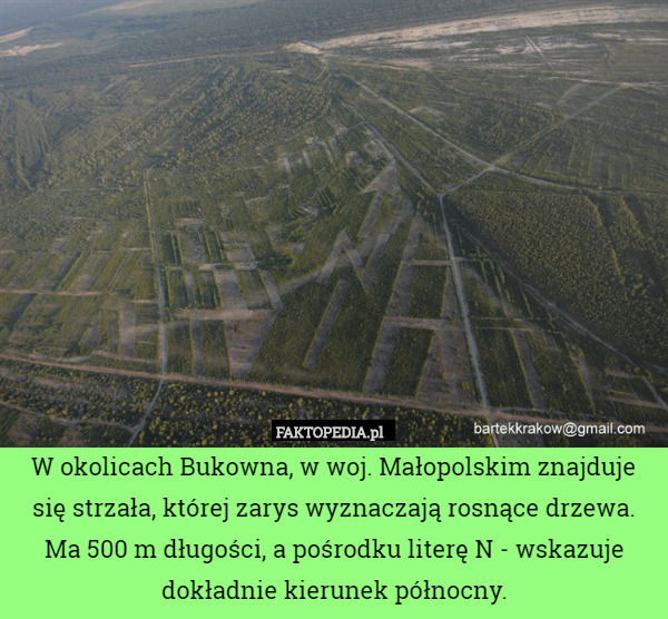 W okolicach Bukowna, w woj. Małopolskim znajduje się strzała, której zarys