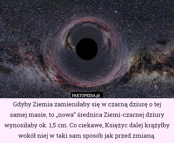 Gdyby Ziemia zamieniłaby się w czarną dziurę o tej samej masie, to "nowa"