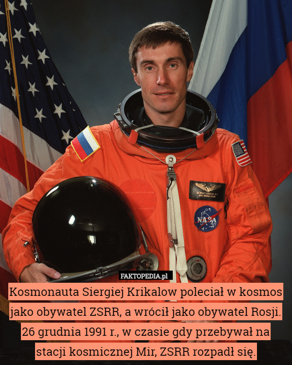 Kosmonauta Siergiej Krikalow poleciał w kosmos jako obywatel ZSRR, a wrócił