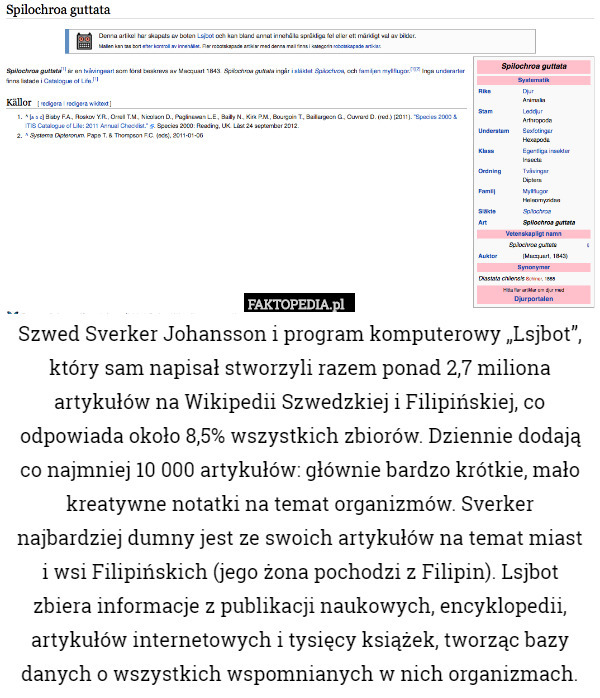 Szwed Sverker Johansson i program komputerowy "Lsjbot", który