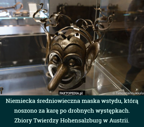 Niemiecka średniowieczna maska wstydu, którą noszono za karę po drobnych