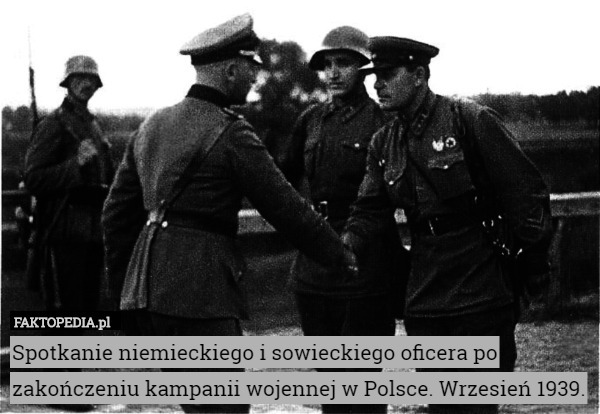Spotkanie niemieckiego i sowieckiego oficera po zakończeniu kampanii wojennej