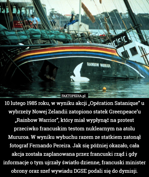 10 lutego 1985 roku, w wyniku akcji „Opération Satanique” u wybrzeży Nowej