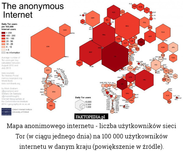 Mapa anonimowego internetu - liczba użytkowników sieci Tor (w ciągu jednego