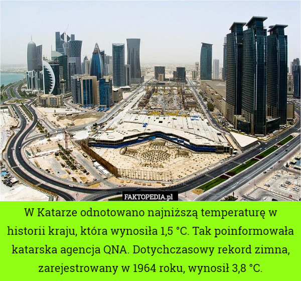 W Katarze odnotowano najniższą temperaturę w historii kraju, która wynosiła
