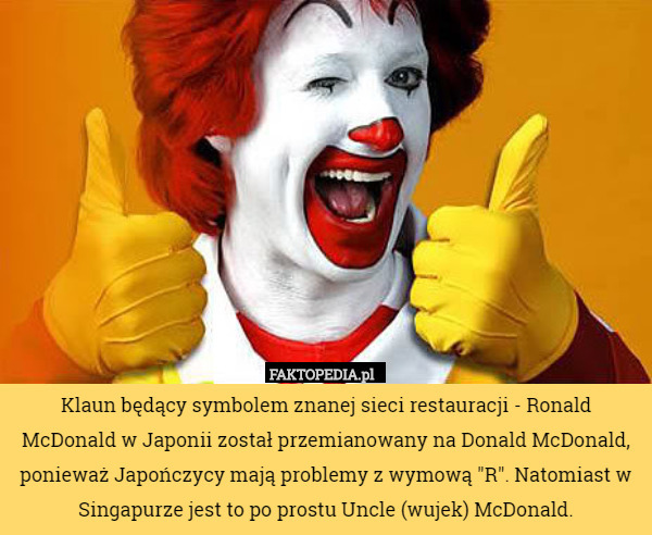 Klaun będący symbolem znanej sieci restauracji - Ronald McDonald w Japonii
