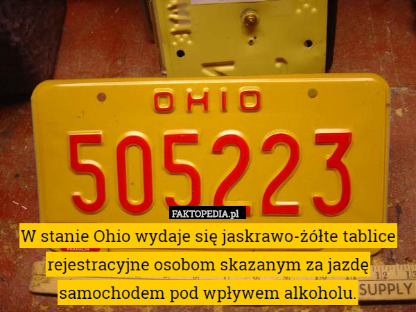 W stanie Ohio wydaje się jaskrawo-żółte tablice rejestracyjne osobom skazanym