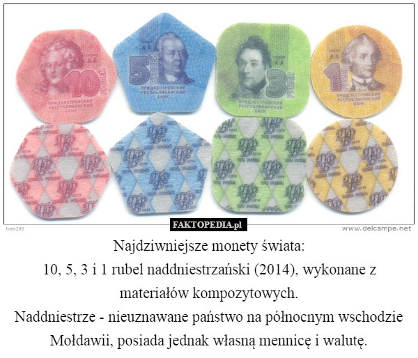 Najdziwniejsze monety świata:10, 5, 3 i 1 rubel naddniestrzański (2014),