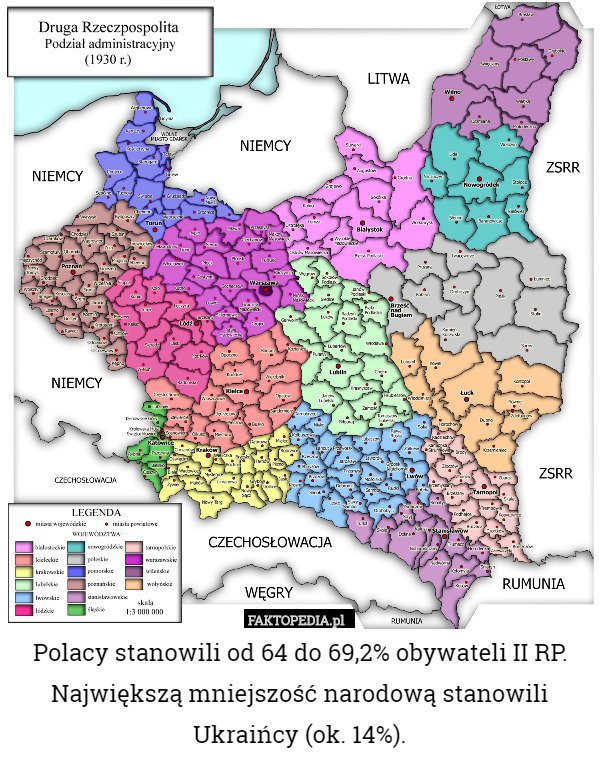 Polacy stanowili od 64 do 69,2% obywateli II RP. Największą mniejszość narodową