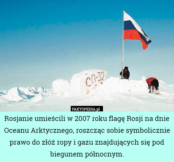 Rosjanie umieścili w 2007 roku flagę Rosji na dnie Oceanu Arktycznego, roszcząc