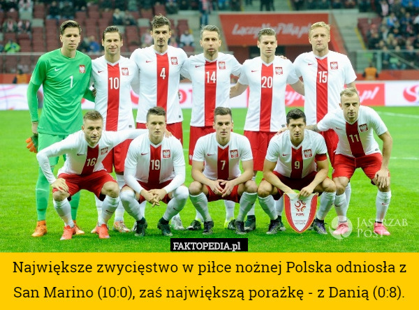 Największe zwycięstwo w piłce nożnej Polska odniosła z San Marino (10:0),