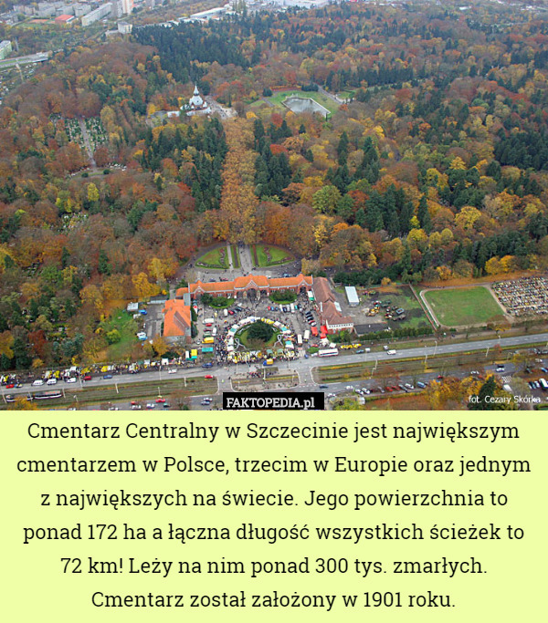 Cmentarz Centralny w Szczecinie jest największym cmentarzem w Polsce, trzecim