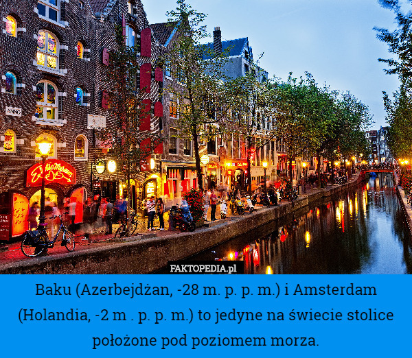 Baku (Azerbejdżan, -28 m. p. p. m.) i Amsterdam (Holandia, -2 m . p. p.