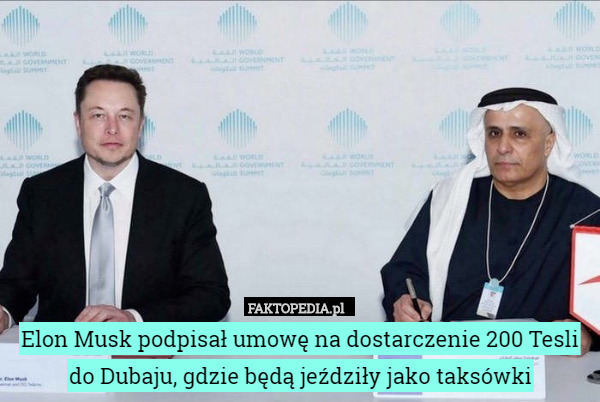 Elon Musk podpisał umowę na dostarczenie 200 Tesli do Dubaju, gdzie będą