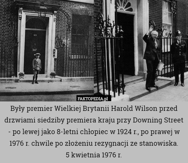 Były premier Wielkiej Brytanii Harold Wilson przed drzwiami siedziby premiera