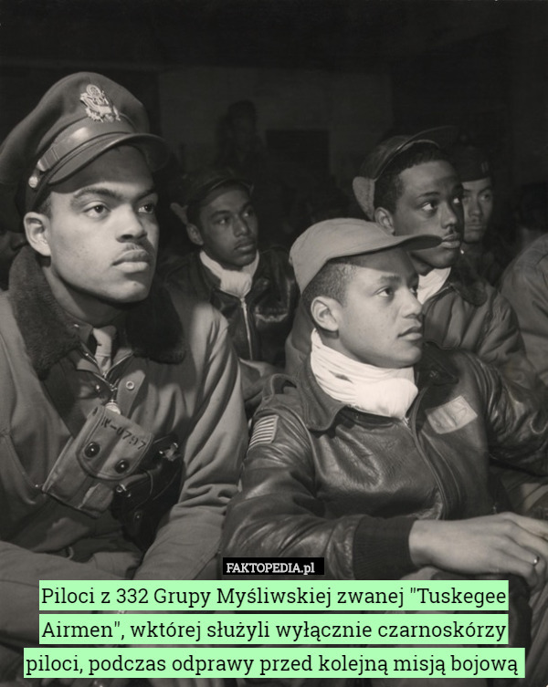 Piloci z 332 Grupy Myśliwskiej zwanej "Tuskegee Airmen", wktórej