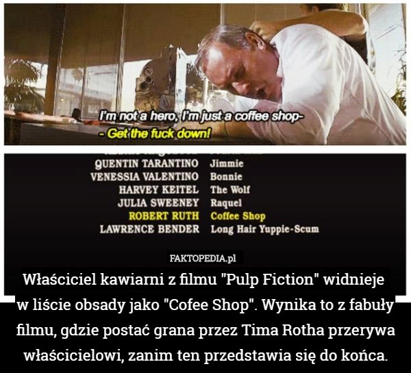 Właściciel kawiarni z filmu "Pulp Fiction" widnieje w liście
