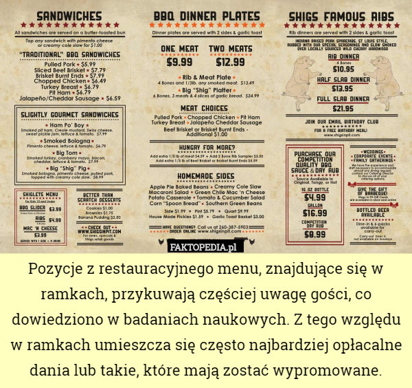 Pozycje z restauracyjnego menu, znajdujące się w ramkach, przykuwają częściej