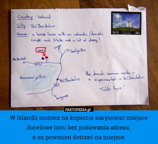 W Islandii możesz na kopercie narysować miejsce docelowe listu bez podawania