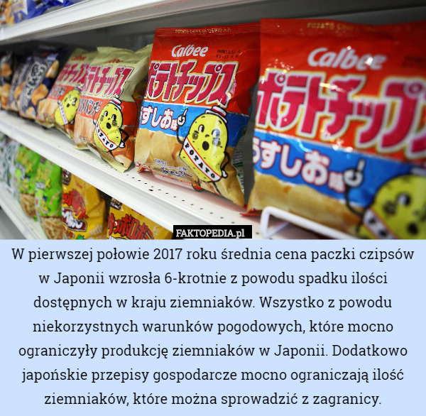 W pierwszej połowie 2017 roku średnia cena paczki czipsów w Japonii wzrosła