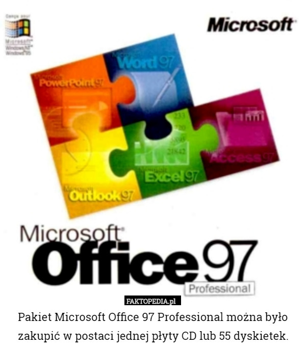 Pakiet Microsoft Office 97 Professional można było zakupić w postaci jednej